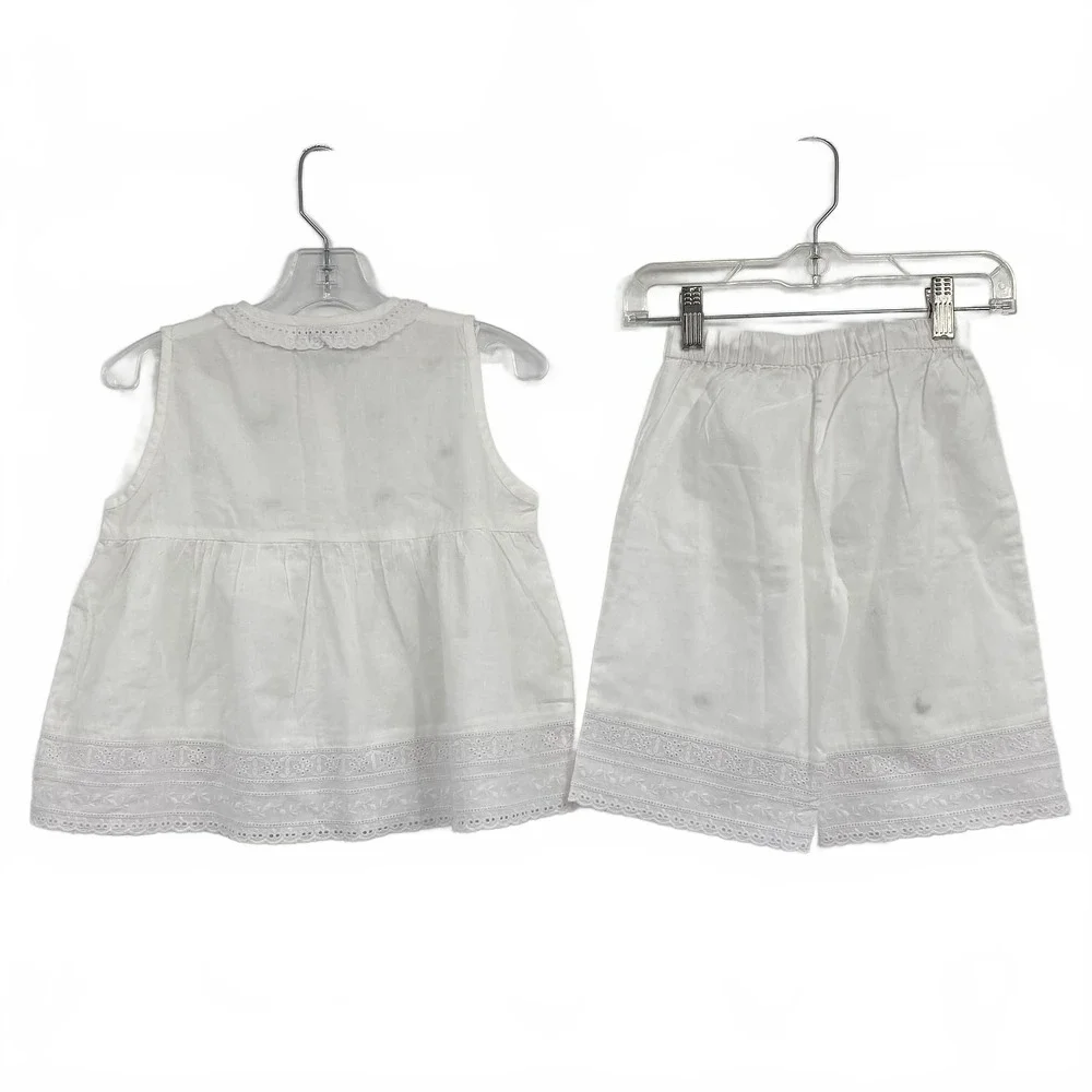 Jacaranda Living White Cotton Embroidered Rosette and Lace 2-Piece Set | 3-4